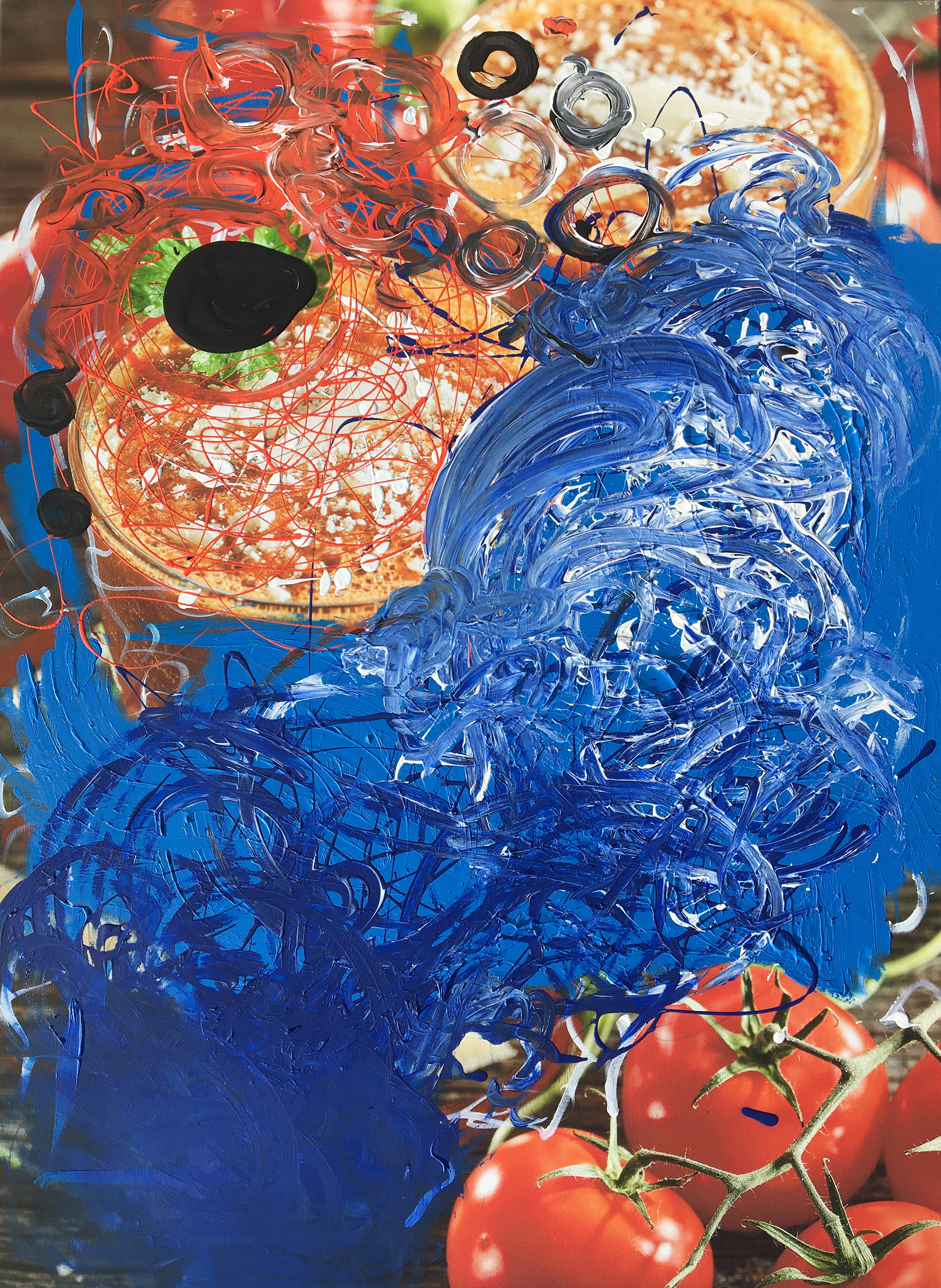 Der Geschmack von Farben, übermalte Lebensmittel Fotos, Acryl, Öl auf Leinwand